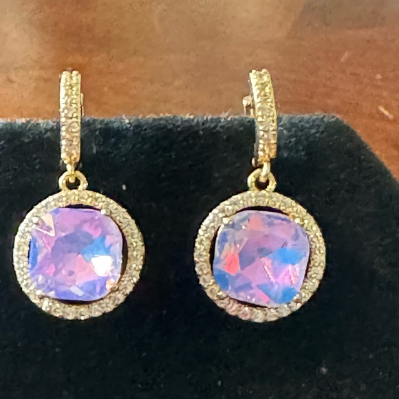 Glam Purple Milky Opalite, Round Cubic Zirconia Iridescent Gold tone Earrings - Picture 10 of 10